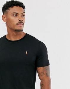 Черная хлопковая футболка с логотипом Polo Ralph Lauren-Черный
