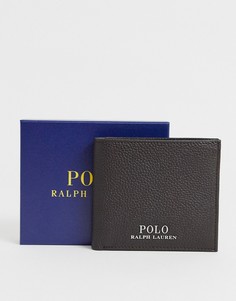 Коричневый кожаный складной бумажник с логотипом Polo Ralph Lauren