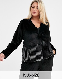 Бархатный пиджак-смокинг со стразами Fashion Union Plus-Черный