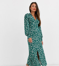 Платье-рубашка в ковбойском стиле с длинными рукавами и цветочным принтом ASOS DESIGN Petite-Зеленый