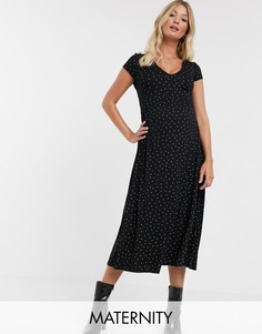 Плиссированное платье миди в горошек New Look Maternity-Черный
