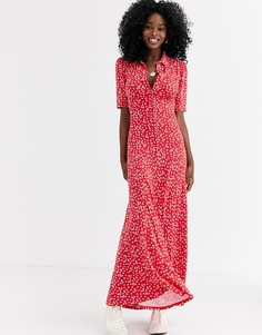 Платье-рубашка макси с короткими рукавами и цветочным принтом ASOS DESIGN-Красный