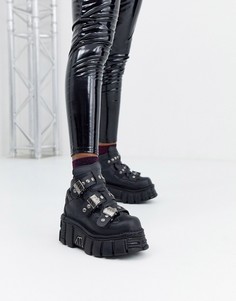 Черные высокие кроссовки из искусственной кожи на массивной подошве New Rock-Черный