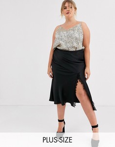 Черная юбка миди с кружевной вставкой Outrageous Fortune Plus-Черный