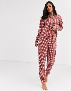 Красные пижамные брюки и рубашка в горошек Missguided-Мульти