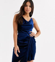 Бархатное темно-синее платье мини с драпировкой TFNC Petite-Темно-синий