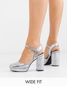 Серебристые туфли на платформе Simply Be extra wide fit - keyla-Серебряный