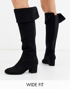 Черные сапоги с эластичной вставкой Simply Be wide fit Felicity stretch-Черный