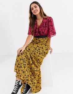 Шифоновое платье мидакси с комбинированным цветочным принтом Twisted Wunder-Мульти