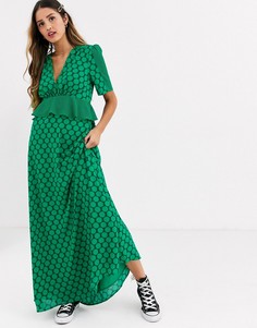 Платье макси с оборками и контрастным принтом Twisted Wunder-Зеленый