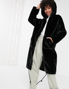 Черное пальто миди с капюшоном Monki-Черный