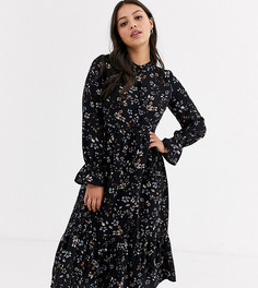 Черное свободное платье миди с цветочным принтом Vero Moda Petite-Мульти