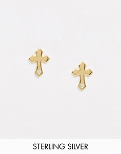 Серебряные позолоченные серьги-гвоздики с крестами DesignB-Золотой