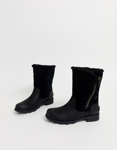Черные кожаные водонепроницаемые сапоги с отворотами Sorel Emilie-Черный цвет