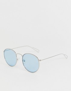 Круглые солнцезащитные очки в серебристой металлической оправе Weekday-Серебряный