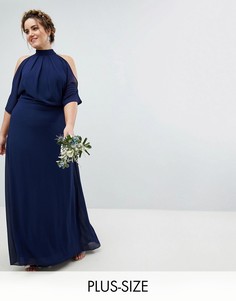 Платье макси с высоким воротом TFNC Plus-Темно-синий