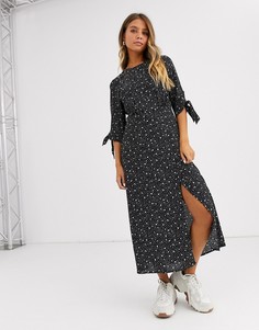 Платье миди с принтом и завязками на рукавах New Look-Многоцветный