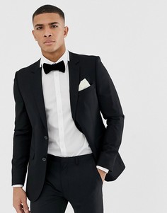 Черный пиджак-смокинг с контрастной отделкой Burton Menswear-Белый