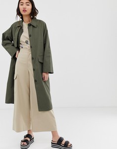 Oversize-пальто цвета хаки в стиле милитари Monki-Зеленый