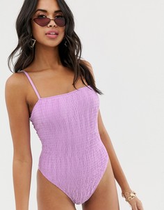 Слитный сиреневый купальник из жатой ткани Missguided-Фиолетовый