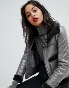 Куртка с отделкой под овечью шерсть River Island-Серебряный