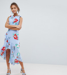 Платье миди с цветочным принтом и оборками Miss Selfridge-Синий