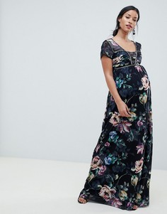Платье макси с цветочным принтом Little Mistress Maternity-Мульти