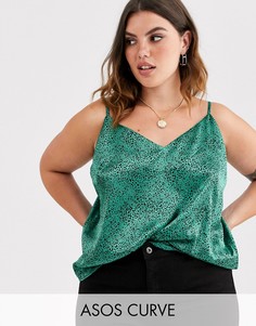 Атласный топ на бретелях с анималистичным принтом ASOS DESIGN Curve-Мульти