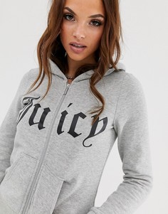 Худи на молнии с логотипом в готическом стиле Juicy Couture-Серый
