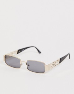 Золотистые прямоугольные солнцезащитные очки с дымчатыми стеклами и отделкой в виде пламени на дужках ASOS DESIGN-Золотой