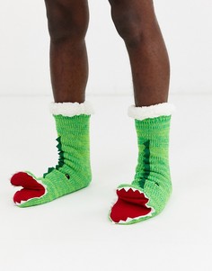 Носки-слиперы с дизайном динозавра ASOS DESIGN-Зеленый