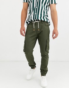Узкие брюки карго в стиле милитари с манжетами Threadbare-Зеленый
