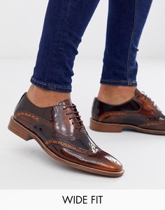 Бордовые кожаные туфли для широкой стопы на шнуровке Silver Street-Коричневый