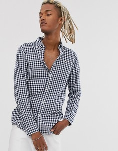 Темно-синяя рубашка в клетку с маленьким логотипом Tommy Jeans-Темно-синий