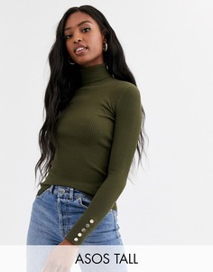 Водолазка с золотистыми пуговицами на манжетах ASOS DESIGN Tall-Зеленый