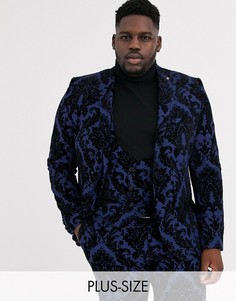Синий пиджак с флоковым рисунком в стиле барокко Twisted Tailor Plus