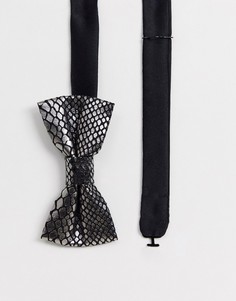 Черный галстук-бабочка со змеиным принтом металлик Twisted Tailor