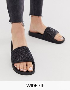 Черные блестящие шлепанцы Simply Be extra wide fit-Мульти