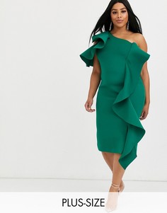 Изумрудное платье миди с открытыми плечами Lavish Alice Plus-Зеленый