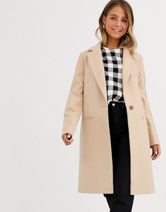 Бежевое строгое однобортное пальто Miss Selfridge-Коричневый