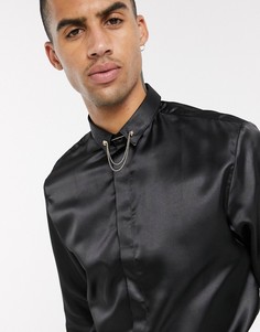 Черная супероблегающая рубашка из сатина Twisted Tailor-Черный