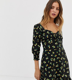 Приталенное платье с цветочным принтом Bershka-Черный