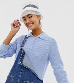 Синий вязаный джемпер с воротником Monki