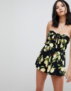 Ромпер с принтом лимонов и завязкой Honey Punch-Желтый