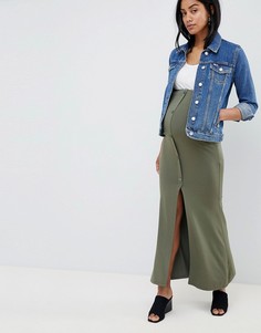 Юбка макси на пуговицах с разрезом ASOS DESIGN Maternity-Зеленый