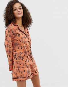 Пижамная рубашка и шорты из органического хлопка с принтом кактусов ASOS DESIGN-Мульти