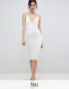 Кружевное платье миди с фактурной отделкой по краю City Goddess Tall-Белый