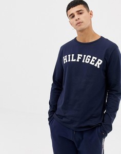 Темно-синий топ для дома с длинным рукавом и крупным логотипом на груди Tommy Hilfiger