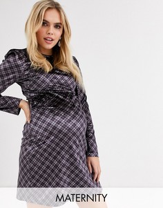 Бархатное облегающее платье в клетку Fashion Union Maternity-Мульти