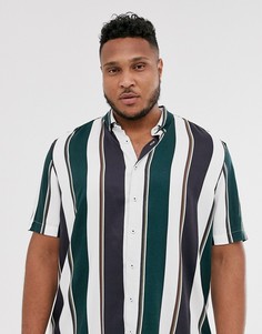 Рубашка в зеленую полоску с короткими рукавами River Island - Big & Tall-Белый